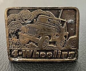 Vintage 1970s Tiffany Studio, NY, BELT BUCKLE 4 WHEELIN', Brass Square